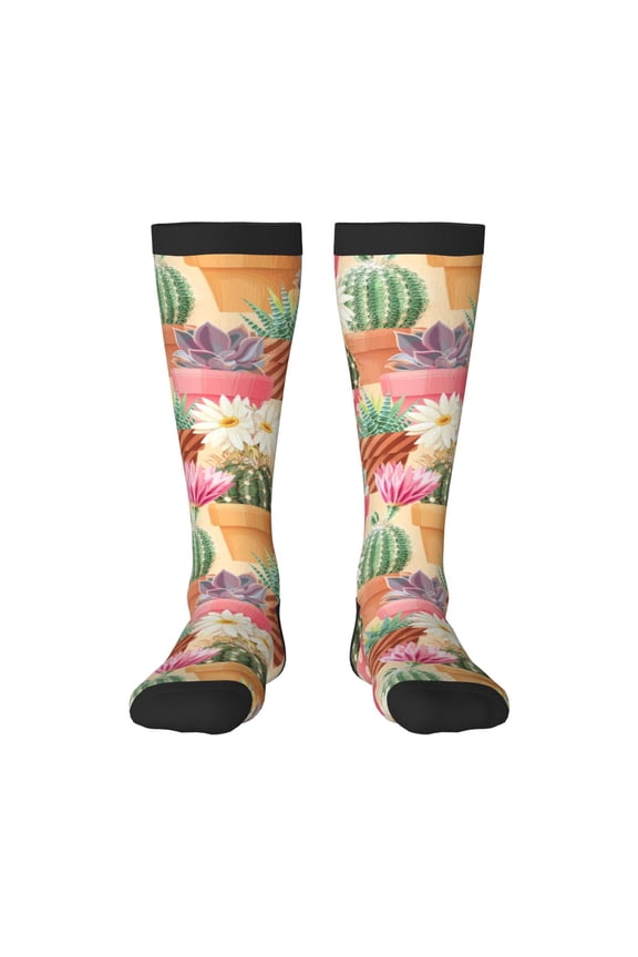 Succulent And Cactus print thigh-high socks, crafted for both men and women with a stretchy, high-opaque design perfect for daily wear