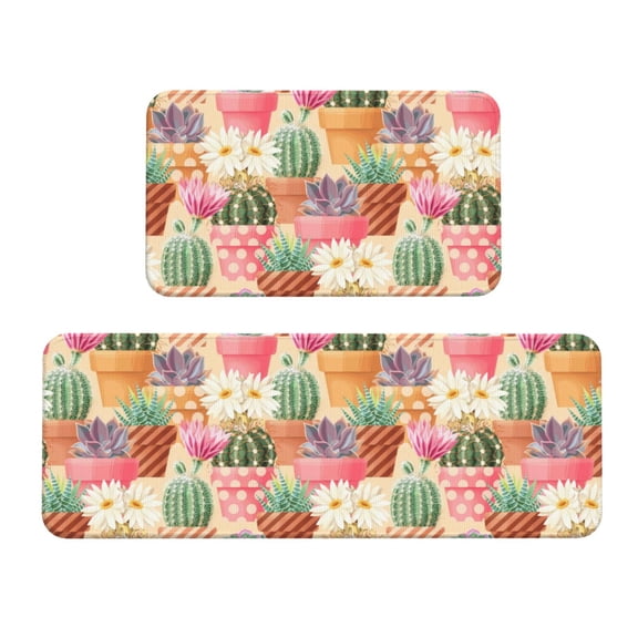 Xecao Succulent And Cactus Patten Kitchen Rugs and Mats Sets,2 Pieces Non-Slip Washable Rugs, Kitchen Mat for Floor,Suit for Kitchen Decor and Accessories