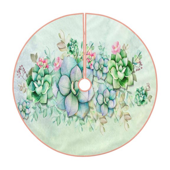 Xecao Succulent Pattern Christmas Tree Skirt Holiday Part Decorations for Christmas Tree, Farmhouse Christmas Decor Xmas Holiday Home Party Decorations-48"