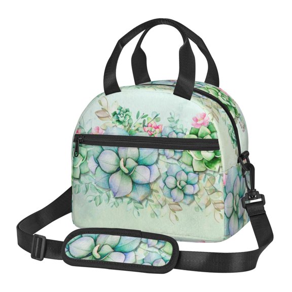 Xecao Succulent Print Insulated Lunch Box, Lunch Cags Lunch Bag Featuring An Adjustable Shoulder Strap