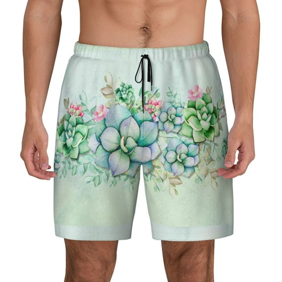 Xecao Succulent for Men's Swimming Trunks Swim Trunks Quick Dry Swim Shorts with Mesh Lining Funny Swimwear Bathing Suits