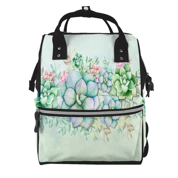 Xecao Succulent print Large Capacity Nappy Bag is a multi-functional waterproof travel backpack, perfect as a nursing bag or mummy backpack for women