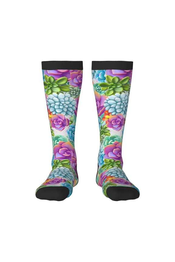 Succulents print thigh-high socks, crafted for both men and women with a stretchy, high-opaque design perfect for daily wear