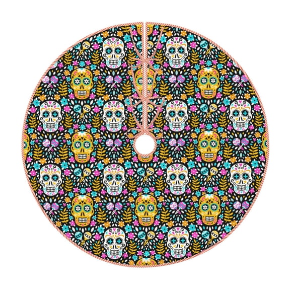 Xecao Sugar Skulls Pattern Christmas Tree Skirt Round Xmas Tree Mat Base Cover for Holiday Home Decorations-36"