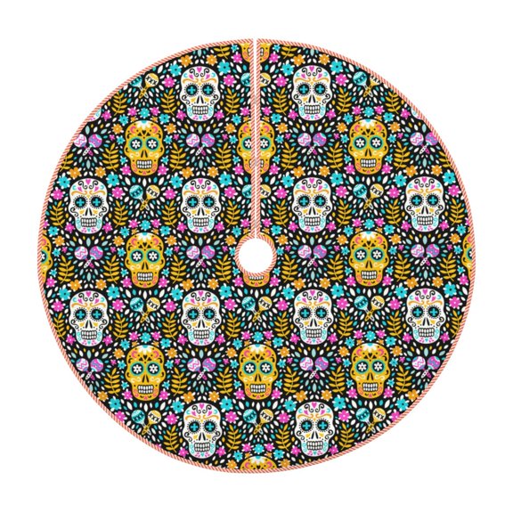 Xecao Sugar Skulls Pattern Christmas Tree Skirt Round Xmas Tree Mat Base Cover for Holiday Home Decorations-36"