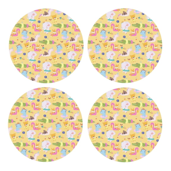 Xecao Summer Animals for MDF Cork Coaster 4 Pcs,Drink Coasters,Suit for House Warming Gifts New Home ,Coffee Table Decor-Round Shape