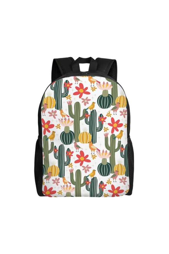 Summer Cactus With Blooming Print School Backpack with Laptop Compartment Small Travel Laptop Backpack for Women Men Waterproof College Backpack Simple School Bag