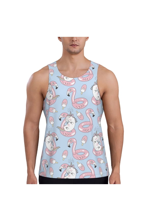 Summer Cute Unicorns Men's Tank Top Workout Quick Dry Sleeveless Gym Jogging Muscle Shirts Summer Swim Beach Tops