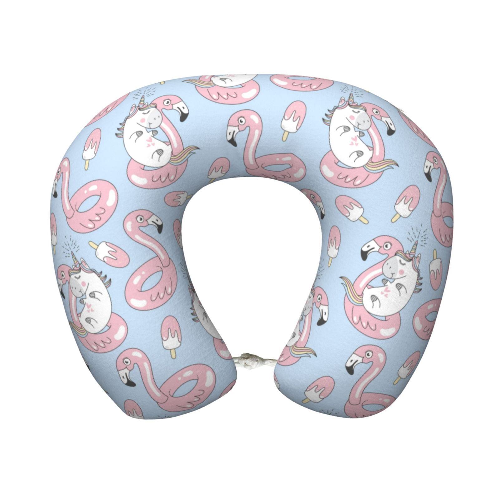 Xecao Summer Cute Unicorns Print Memory Foam Cervical Neck Pillow Versatile U-Shaped Pillows for Home,Office,Camping,Travelling,Soft Washable Cover