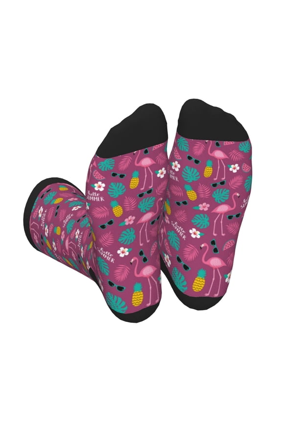 Summer Flamingo Print Crew Socks for Men and Women, Men's Soft Moisture-wicking Sock