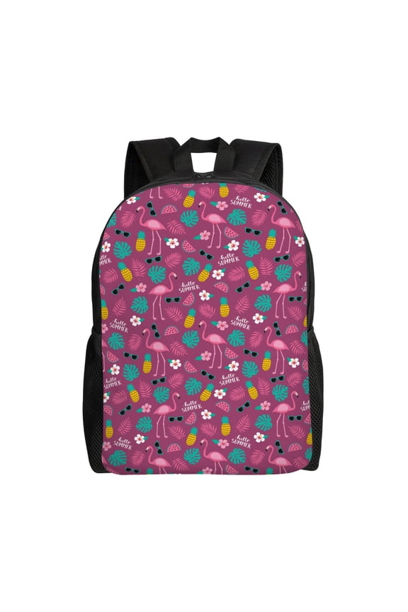 Summer Flamingo Print School Backpack with Laptop Compartment Small Travel Laptop Backpack for Women Men Waterproof College Backpack Simple School Bag