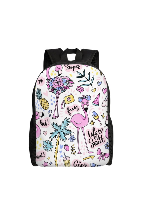 Summer with Flamingo Print School Backpack with Laptop Compartment Small Travel Laptop Backpack for Women Men Waterproof College Backpack Simple School Bag