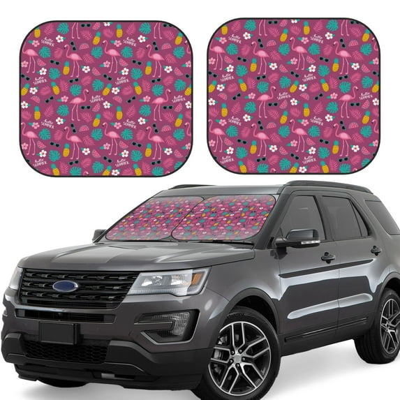 Xecao Summer Flamingo for Foldable Car Sun Shades (2-Pack) offer sun protection with an easy-fold design for convenient windshield shading.