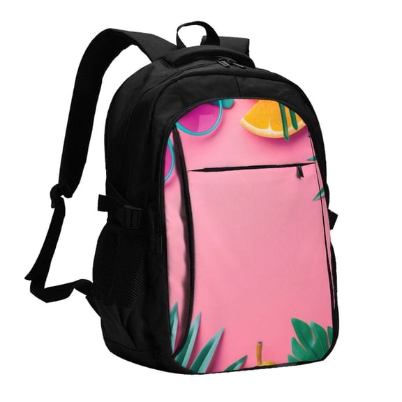 Xecao Summer Fruits And Sunglasses for Travel Laptop Backpack, USB-Charging-Enabled, Spacious Business Backpack for Men and Women,College School Computer Bag