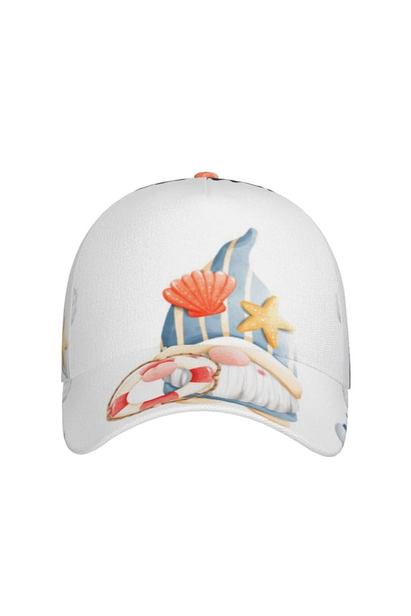 Summer Gnome for Baseball Cap: Unisex, crafted from classic polyester twill fabric, featuring a soft unconstructed design
