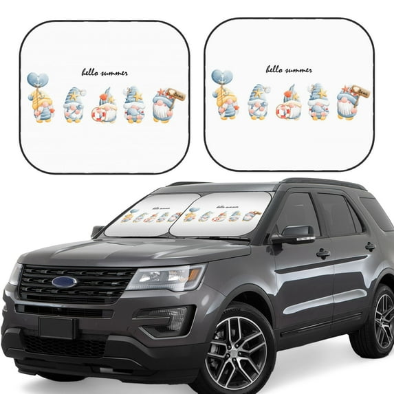 Xecao Summer Gnome for Foldable Car Sun Shades (2-Pack) offer sun protection with an easy-fold design for convenient windshield shading.