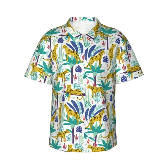 Xecao Summer Leopard print Hawaiian shirt - a stylish short-sleeve button-down for men, perfect for casual beach and tropical outings.