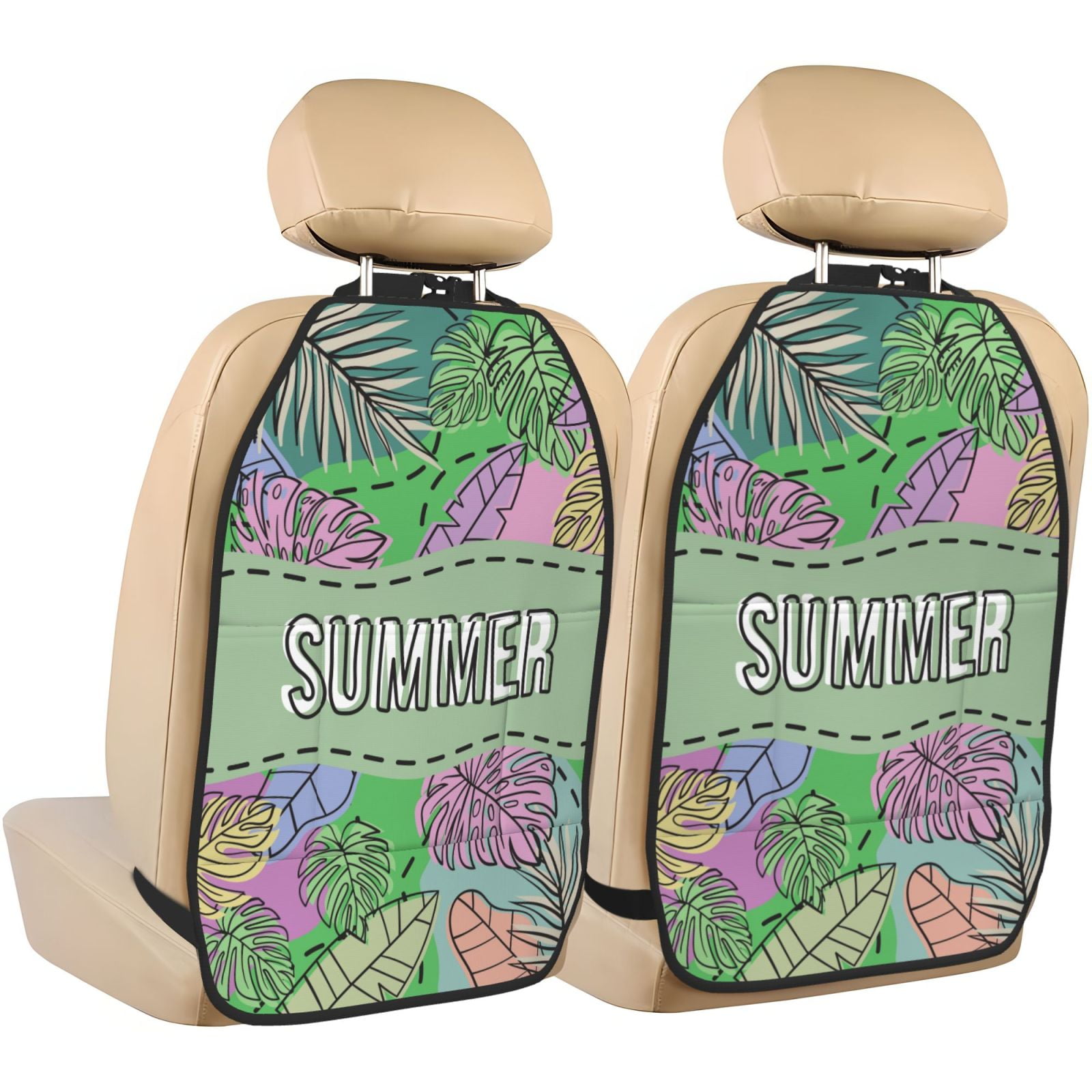 Xecao Summer Pattern Car Seat Back Protector 2 Pack Large Capacity Pocket, Kick Mats Back Seat Protector