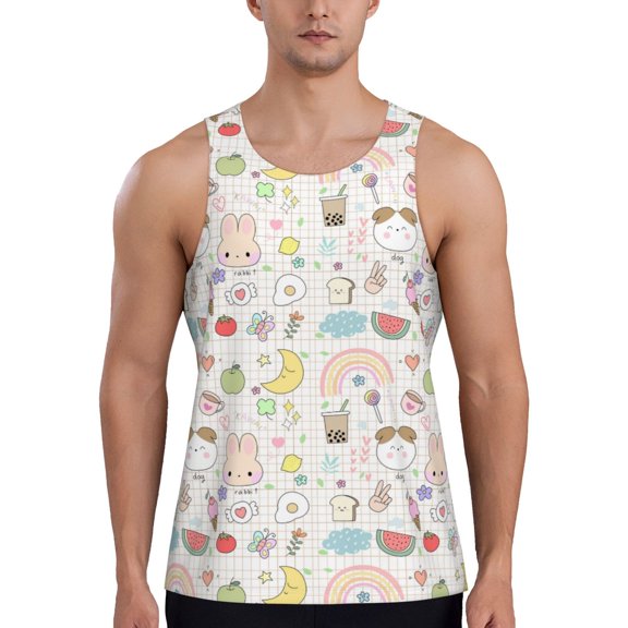 Xecao Summer Rabbit Men's Tank Top Workout Quick Dry Sleeveless Gym Jogging Muscle Shirts Summer Swim Beach Tops
