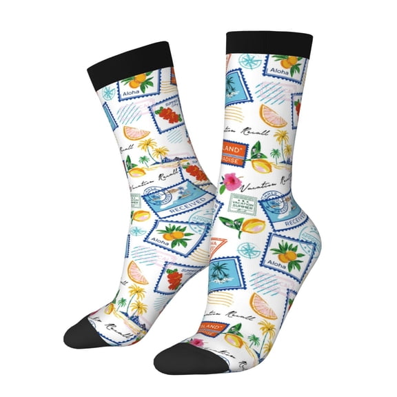 Xecao Summer Stamp Pattern Sport Socks for Women and Men Crew Socks Sporty Calf Socks Casual Socks