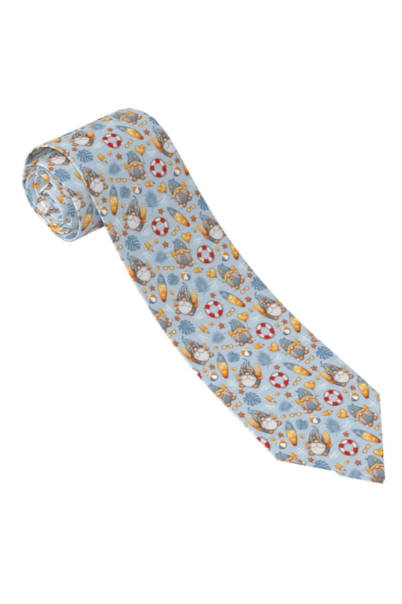 Summer Time With Gnome Print Tie For Men Necktie Woven Jacquard Neck Ties,Classic Men's Tie