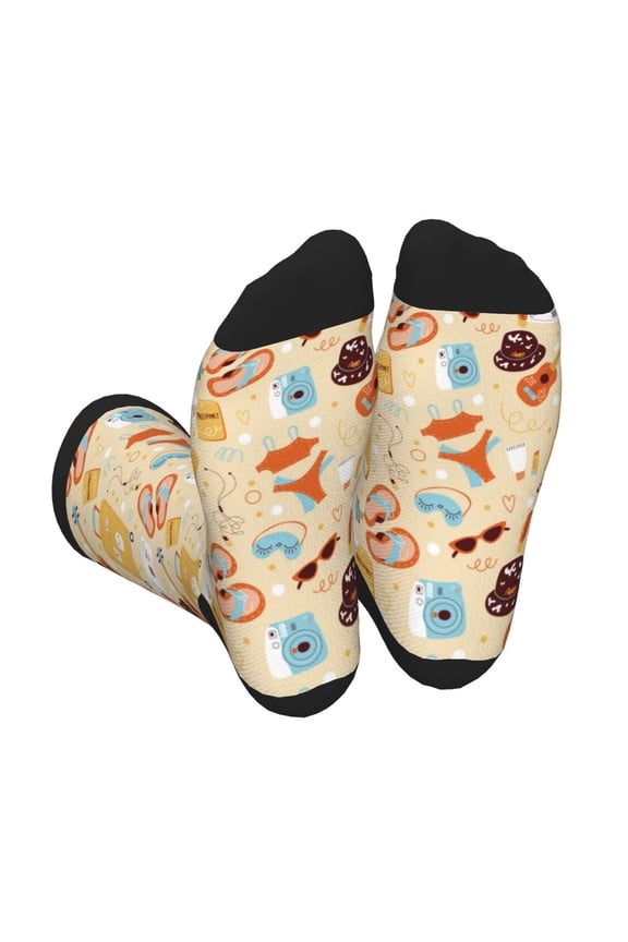 Summer Travel Print Crew Socks for Men and Women, Men's Soft Moisture-wicking Sock