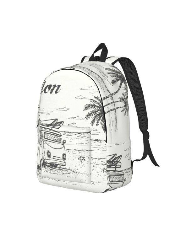 Summer Vacation Scene With Camping Van Canvas College Laptop Backpack, a durable rucksack designed for both men and women, ideal for travel, school, and daily use-Small