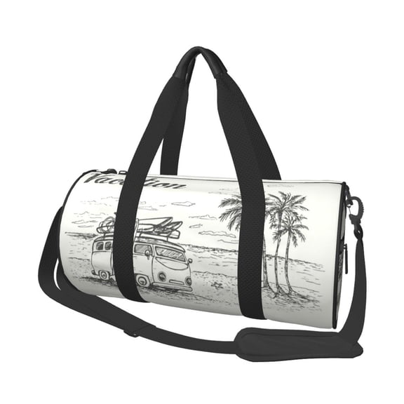Xecao Summer Vacation Scene With Camping Van Print Travel Duffle Bag, Bag Carry On Tote Bags for Women, Travel Sport Gym Bag for Men, Hospital Bag for Labor and Delivery