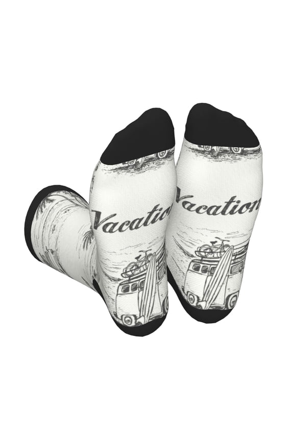 Summer Vacation Scene With Camping Van Print Crew Socks for Men and Women, Men's Soft Moisture-wicking Sock