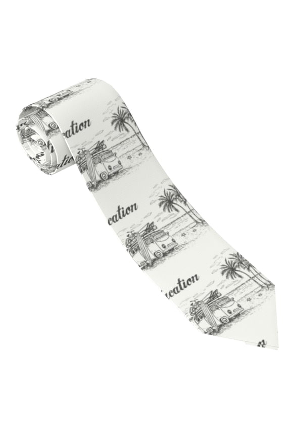 Summer Vacation Scene With Camping Van Print Tie For Men Necktie Woven Jacquard Neck Ties,Classic Men's Tie