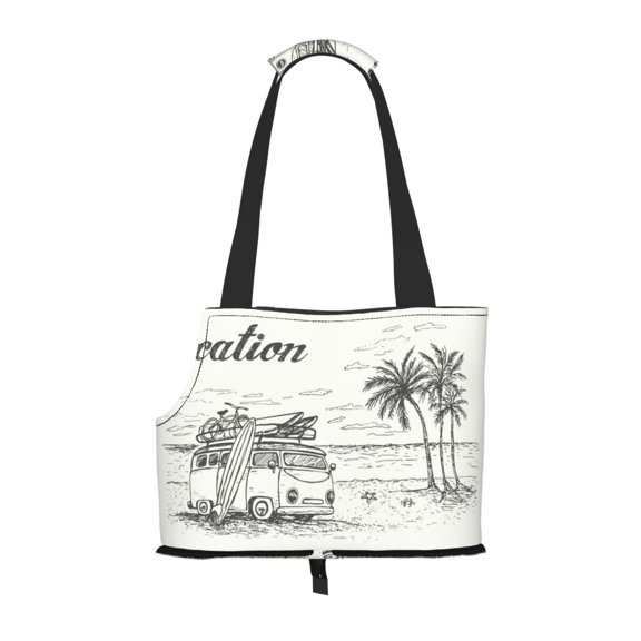 Xecao Summer Vacation Scene With Camping Van for Cat Carrier Small Dog Handbag: The Ideal Travel Companion for Your Pet