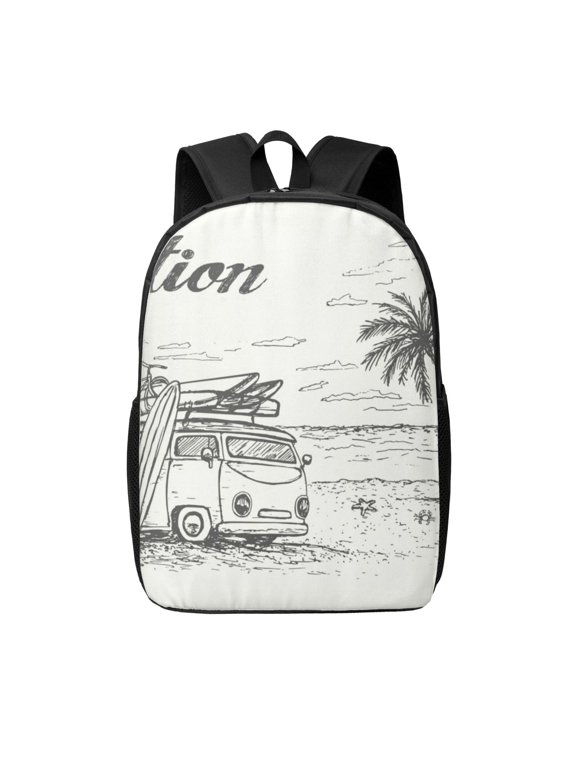 Summer Vacation Scene With Camping Van print Travel Backpack, Large Computer Backpack for Men Women, College School Rucksack Book Bag