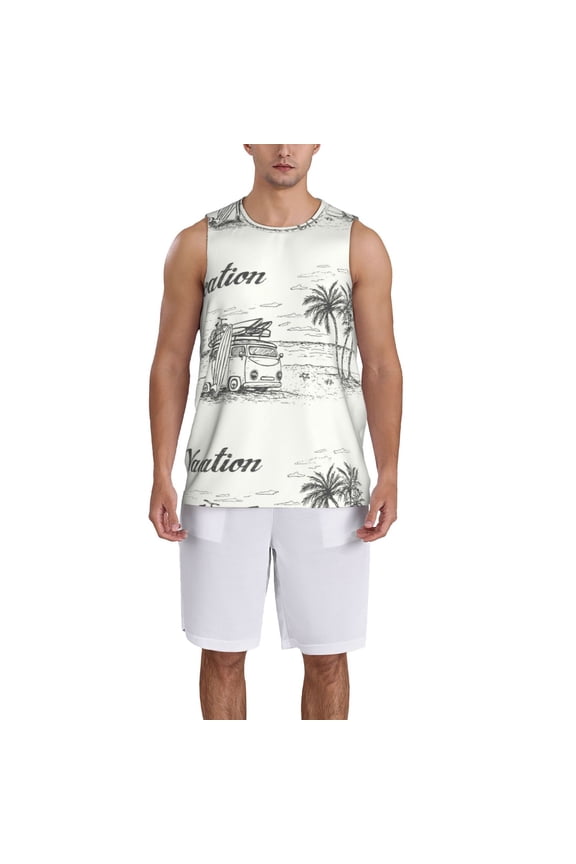 Summer Vacation Scene With Camping Van print basketball shirt for both men and women, a unisex basketball jersey perfect for theme parties-XX-Large