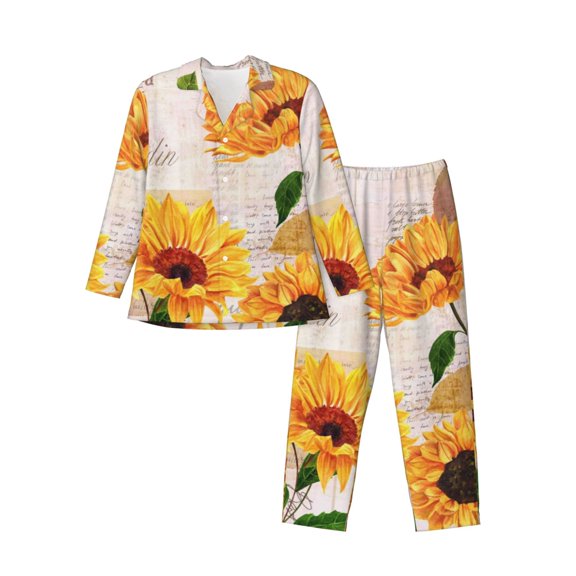 Xecao Sunflower 5 Print Pajamas Set Mens Pajamas Long Sleeve Loungewear Two-Piece Sleepwear Button-Down Pjs Set,2PJS-Small