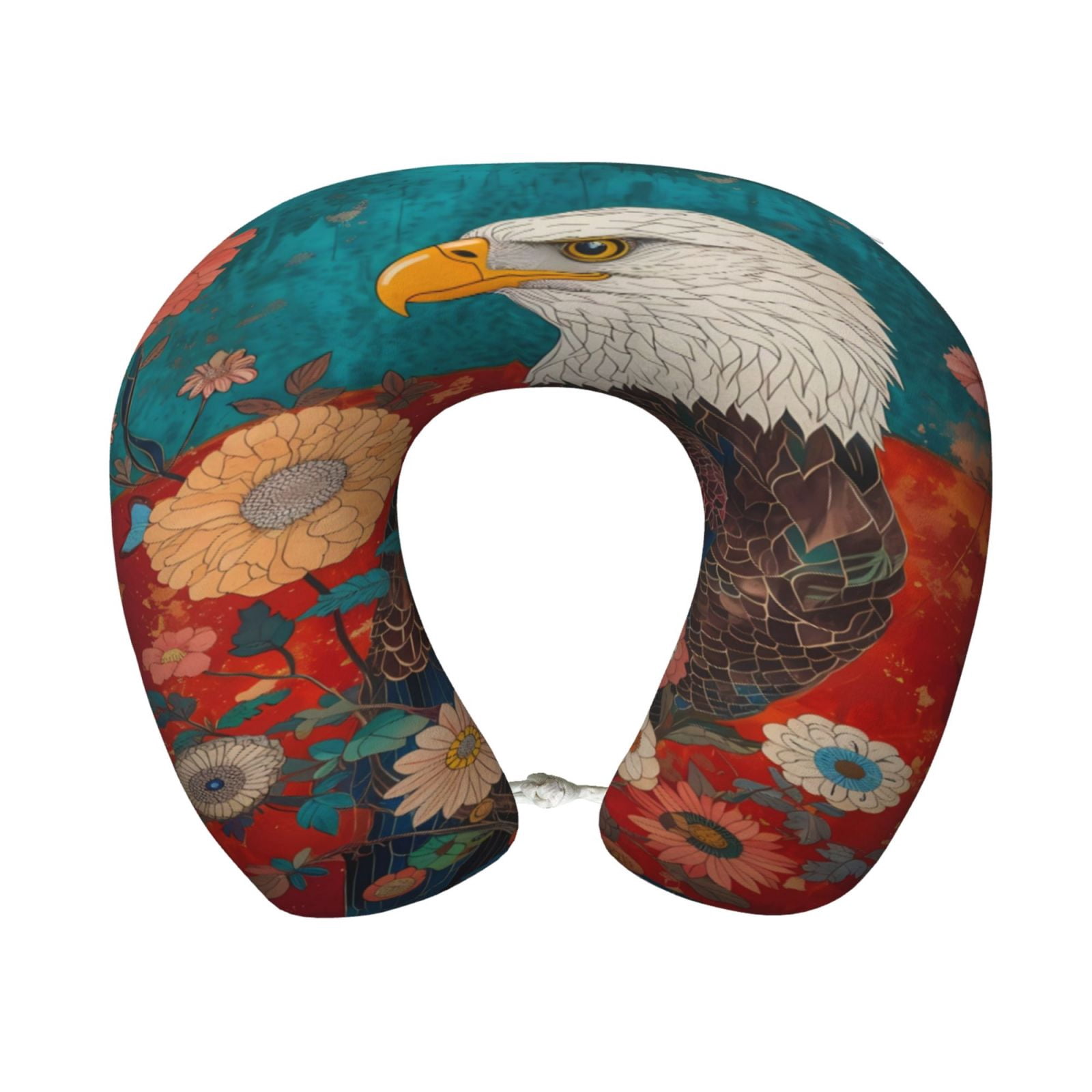 Xecao Sunflower Bald Eagle Print Memory Foam Cervical Neck Pillow Versatile U-Shaped Pillows for Home,Office,Camping,Travelling,Soft Washable Cover