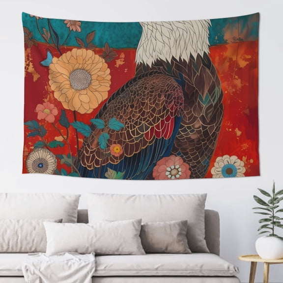 Xecao Sunflower Bald Eagle Print Tapestry, Wall Hanging Room Funny Decor, Backdrop Room Decor for Bedroom Living Room dormitory