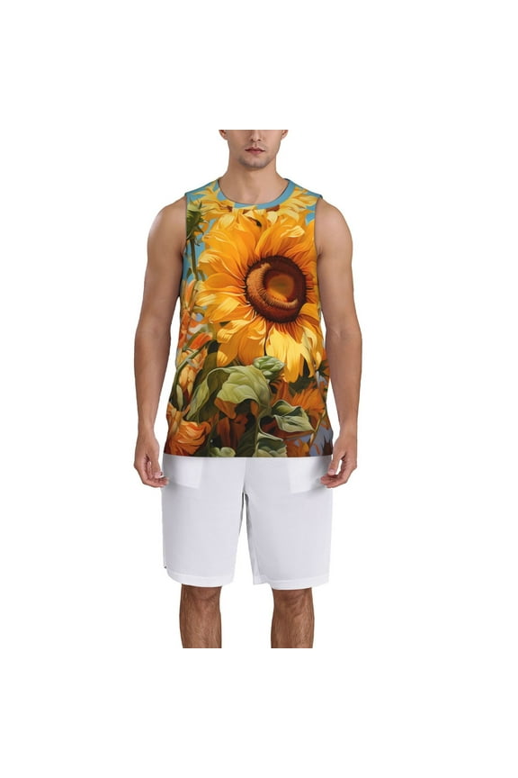 Sunflower Blue Sky print basketball shirt for both men and women, a unisex basketball jersey perfect for theme parties-4X-Large