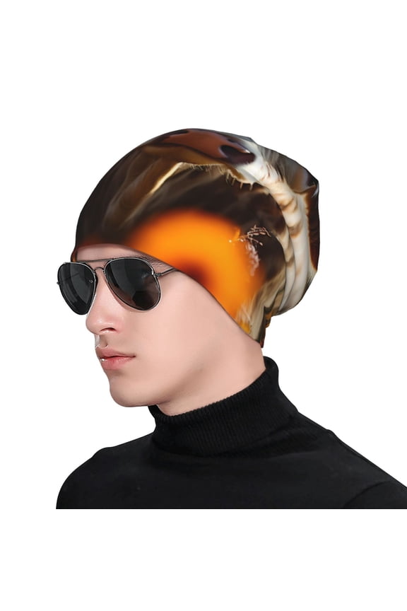 Sunflower Cow In Flower Field Print Beanie Knitted Hat for Men Women, Winter Fashion Knit Cuffed Caps Unisex