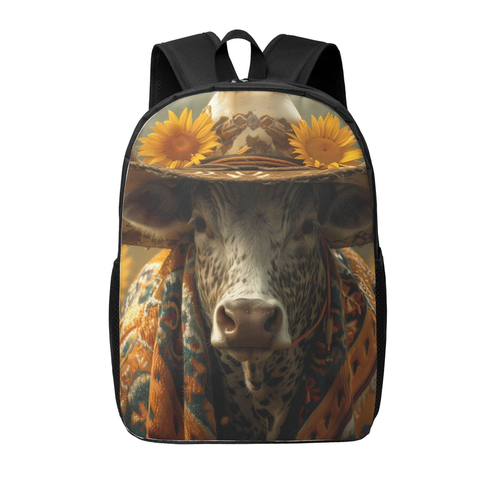 Xecao Sunflower Cowboy Hat Cow print Travel Backpack, Large Computer Backpack for Men Women, College School Rucksack Book Bag