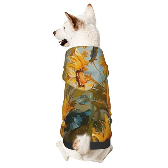 Xecao Sunflower Field Art Pattern Sweatshirts Winter Pet Dog Hoodie Puppy Coat Dog Sweaters Dog Clothes with Hat Dog Clothes Costume Outfit,Small Pets Wear-Medium
