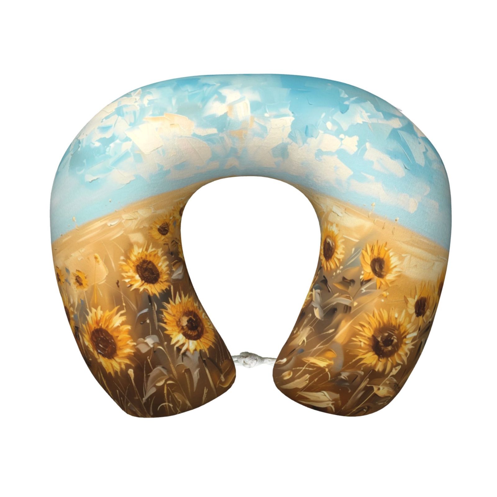 Xecao Sunflower Field Bliss Print Memory Foam Cervical Neck Pillow Versatile U-Shaped Pillows for Home,Office,Camping,Travelling,Soft Washable Cover
