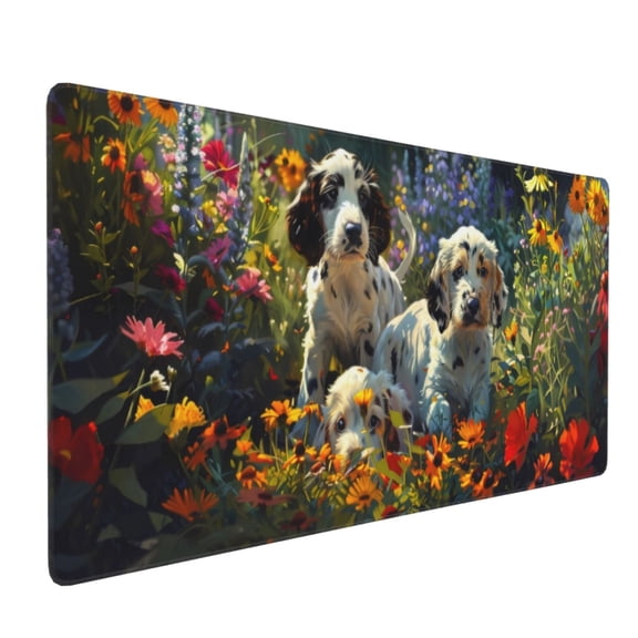 Xecao Sunflower Field Spotted Dog Print Large Mouse Pad, 16x35.5in Mousepad, Professional Non-Slip Rubber Base Big Mouse Pad, Mouse Pad for Gaming & Office Full Desk Mouse Pad