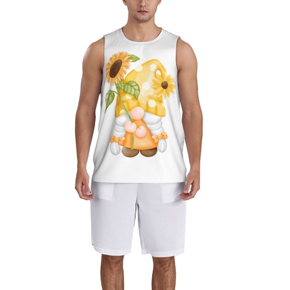 Xecao Sunflower Gnomes 3 print basketball shirt for both men and women, a unisex basketball jersey perfect for theme parties-