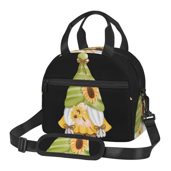 Xecao Sunflower Gnomes Print Insulated Lunch Box, Lunch Cags Lunch Bag Featuring An Adjustable Shoulder Strap