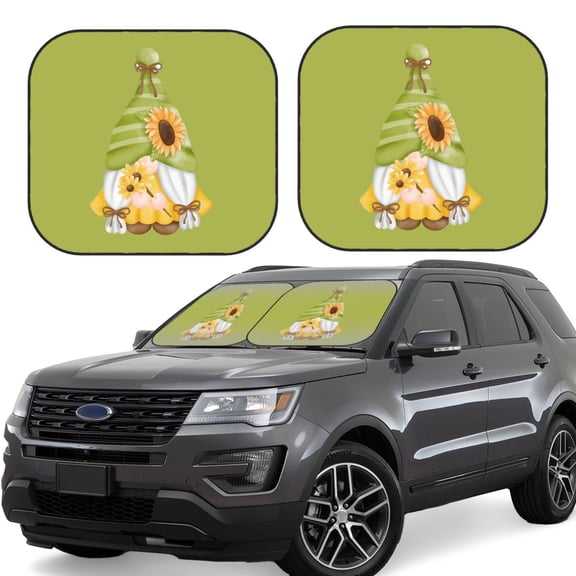 Xecao Sunflower Gnomes for Foldable Car Sun Shades (2-Pack) offer sun protection with an easy-fold design for convenient windshield shading.