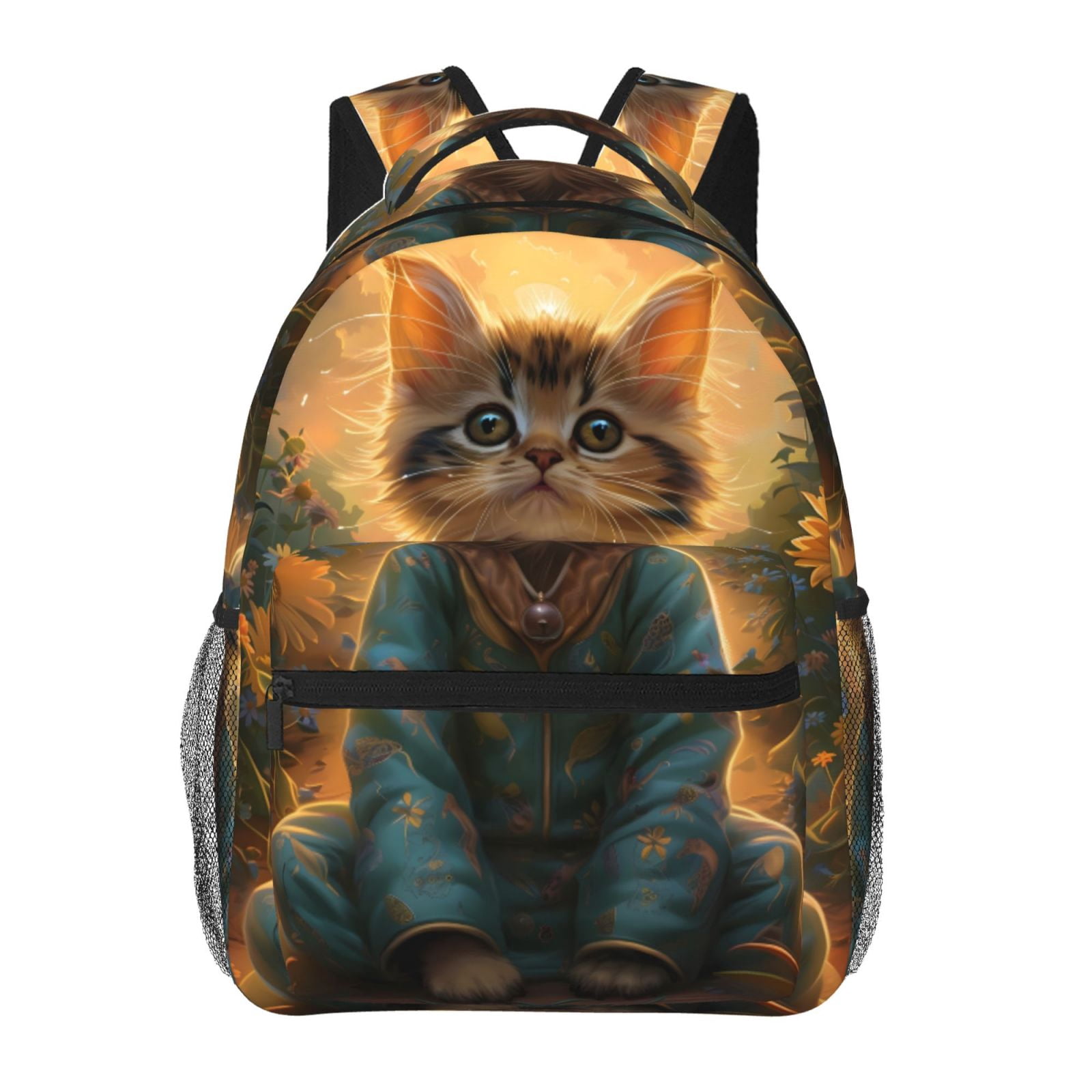 Xecao Sunflower Meditating Cat Backpack, a stylish and functional choice for both men and women, is the perfect basic bookbag for college, work, or travel