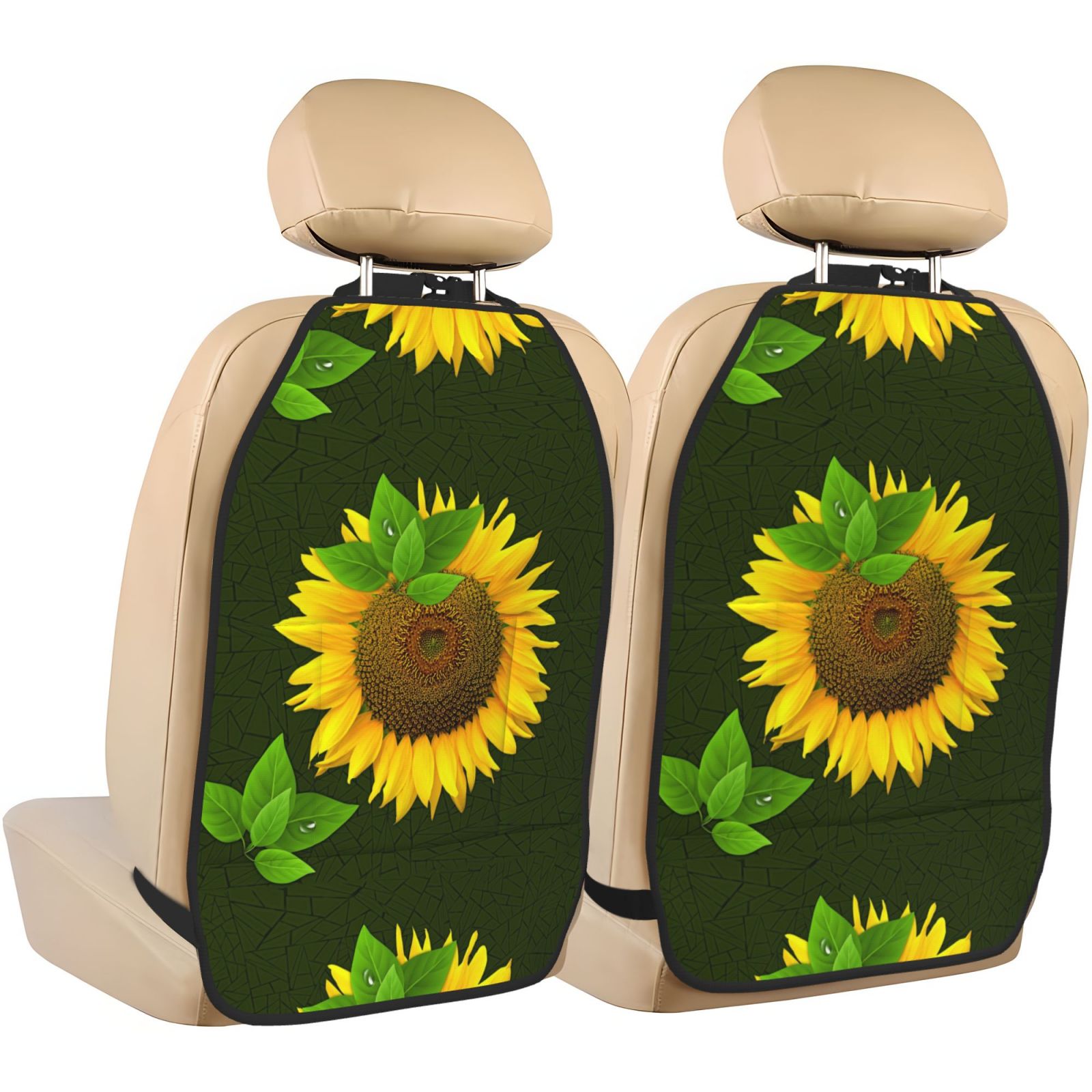 Xecao Sunflower Pattern Car Seat Back Protector 2 Pack Large Capacity Pocket, Kick Mats Back Seat Protector