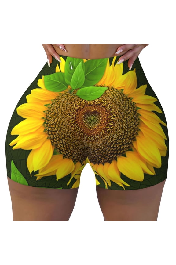 Sunflower3 Print Workout Shorts for Women Soft Smooth Gym Yoga Scrunch Active Tennis Workout Running Shorts