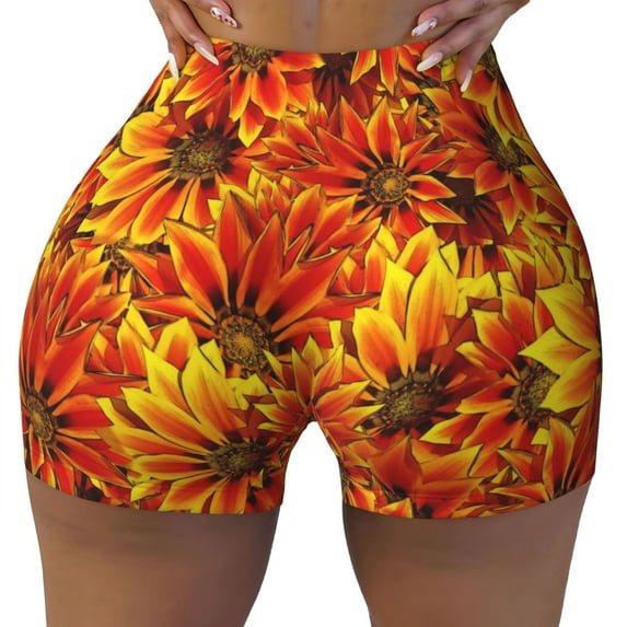Xecao Sunflower4 Print Workout Shorts for Women Soft Smooth Gym Yoga Scrunch Active Tennis Workout Running Shorts