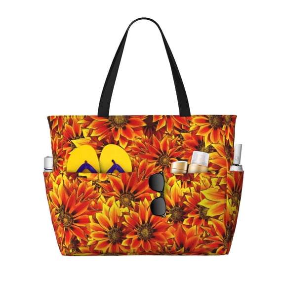 Xecao Sunflower4 for versatile beach bag for women includes zipper pockets and waterproof material, ideal for vacations and adventures.